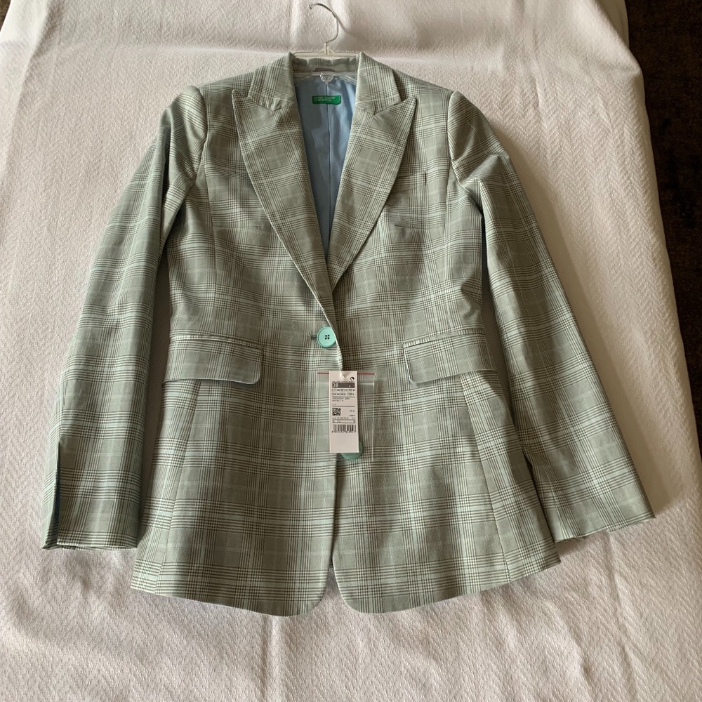 United Colors of Benetton, Mint Green with Grey Check, Size 2 US